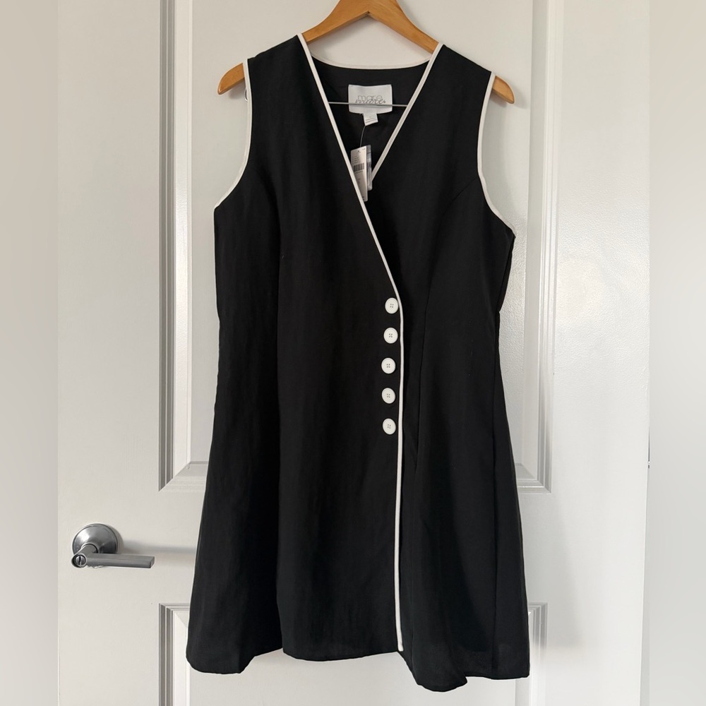 NWT Anthropologie Mare Mare Sleeveless Black A-Line Dress with White Trim